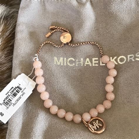 Michael Kors Pave Logo And Blush Imitation Pearl Slider Bracelet